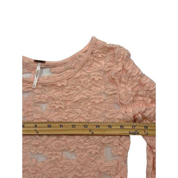 Free People Sheer Lace Textured Long Sleeve Top Blush Size M Romantic Coquette - Picture 5 of 8
